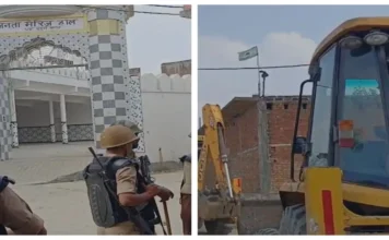संभल में रावण दहन के दिन अवैध मस्जिद पर चल रहा बुलडोजर, बड़ी संख्या में पुलिस बल तैनात